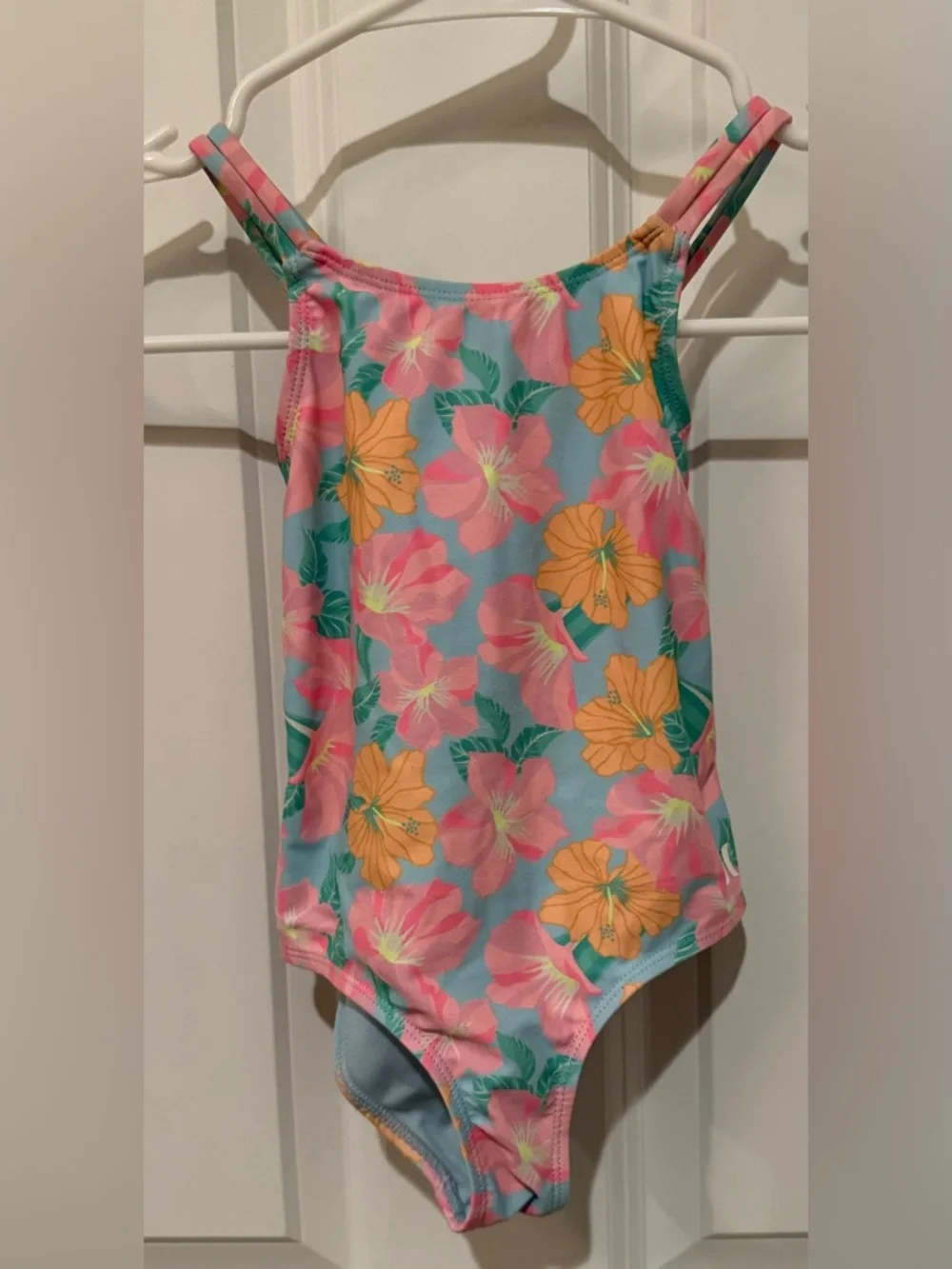 Hurley Girls Floral One-Piece Swimsuit - Blue, Pink & Orange - Picture 1 of 7